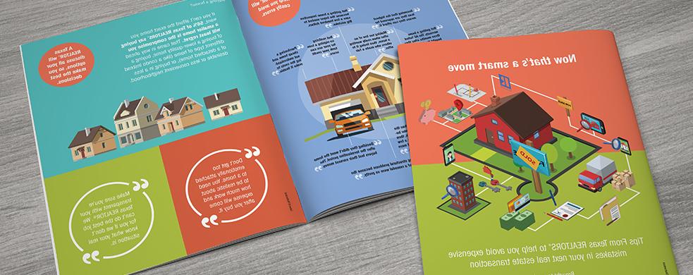 Colorful brochures from Texas REALTORS® campaign "Now That's a Smart Move"