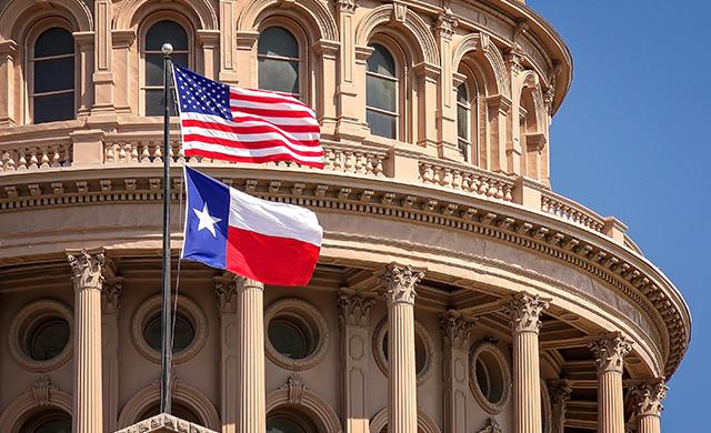 德克萨斯州国会大厦外的旗帜